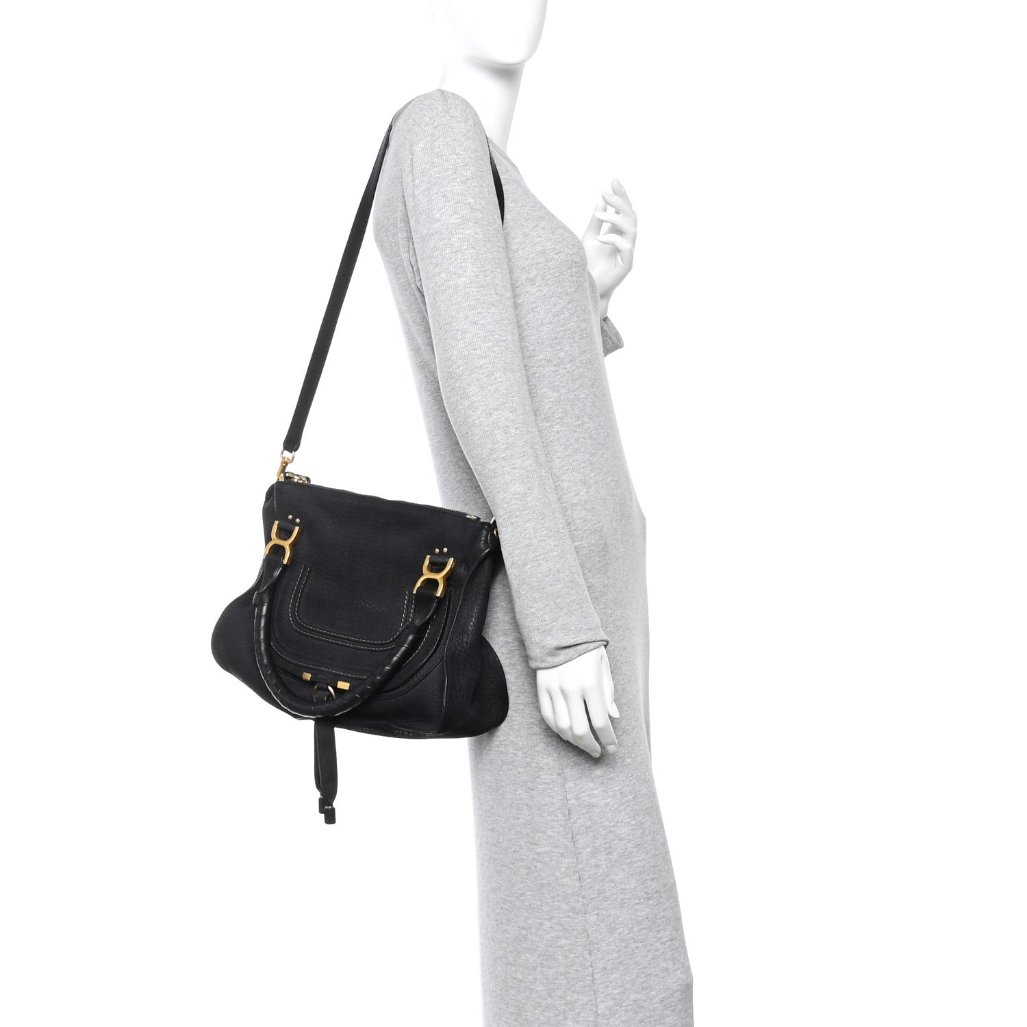Chloe Nubuck Calfskin Medium Marcie Satchel Black 2 of 9