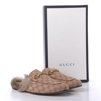 Gucci GG Monogram Fur Mens Princetown Slippers 9.5 Beige Ruggine Rust 9 of 9