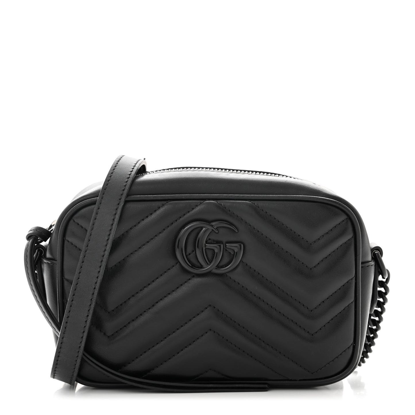 Calfskin Matelasse Monochrome Mini GG Marmont Chain Shoulder Bag Black