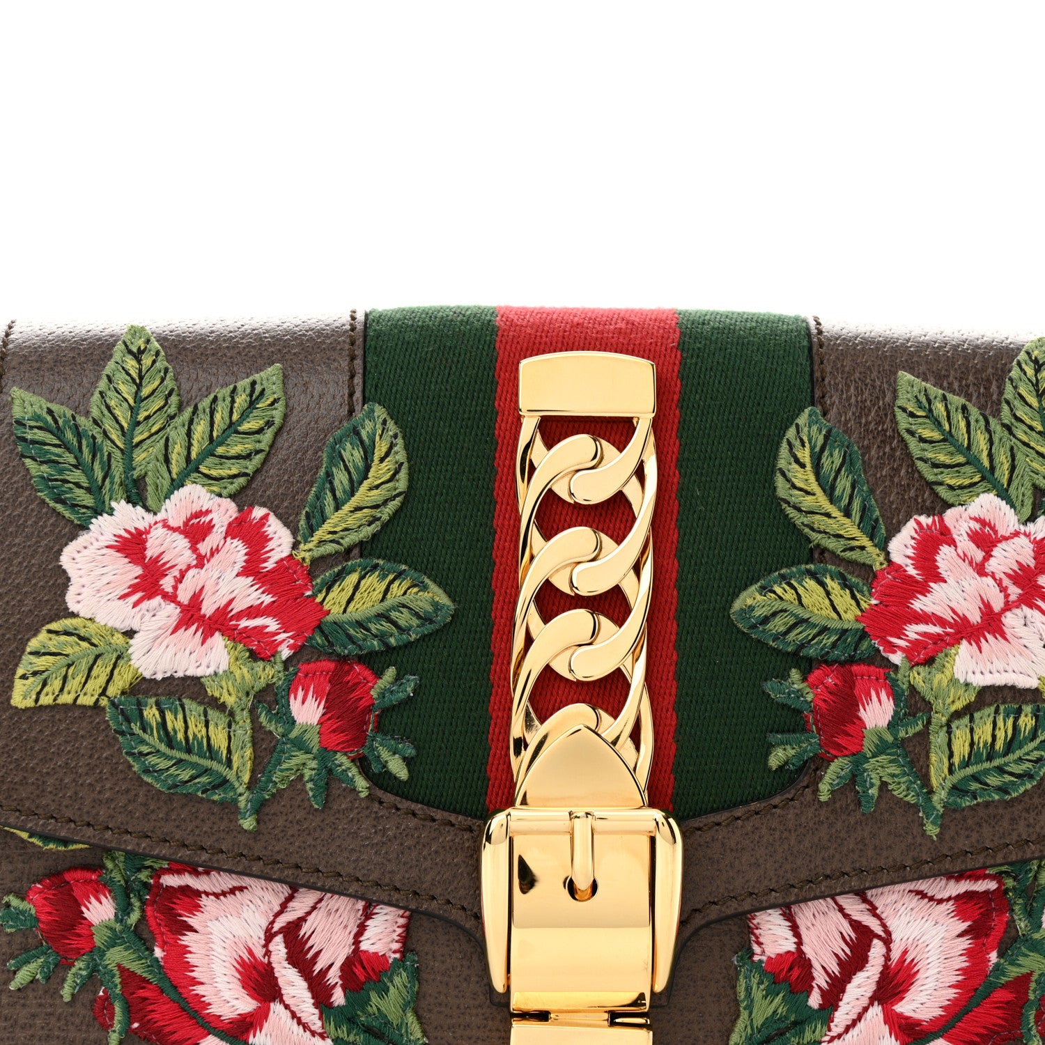 Gucci Calfskin Embroidered Sylvie Belt Bag 85 34 Brown 8 of 13