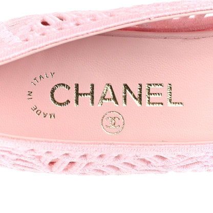 Chanel Cotton Embroidered Cap Toe Ballet Flats 39.5 Light Pink 7 of 9