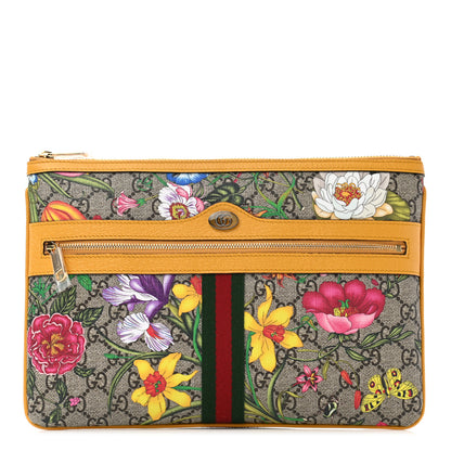 Gucci GG Supreme Monogram Flora Large Ophidia Pouch Clutch Beige Multicolor Crop 1 of 7