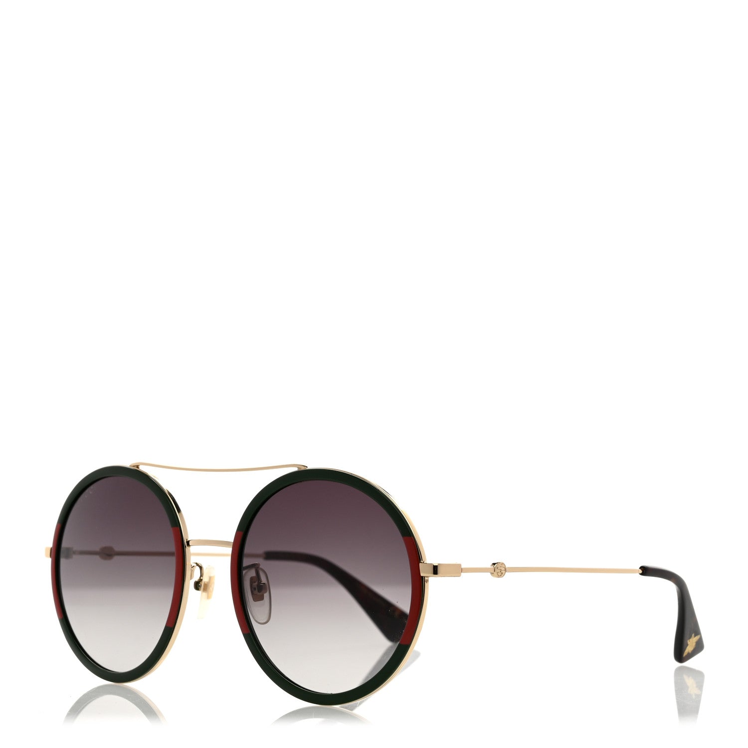 Gucci Metal Round Frame Sunglasses GG0061S Green Red 1 of 8