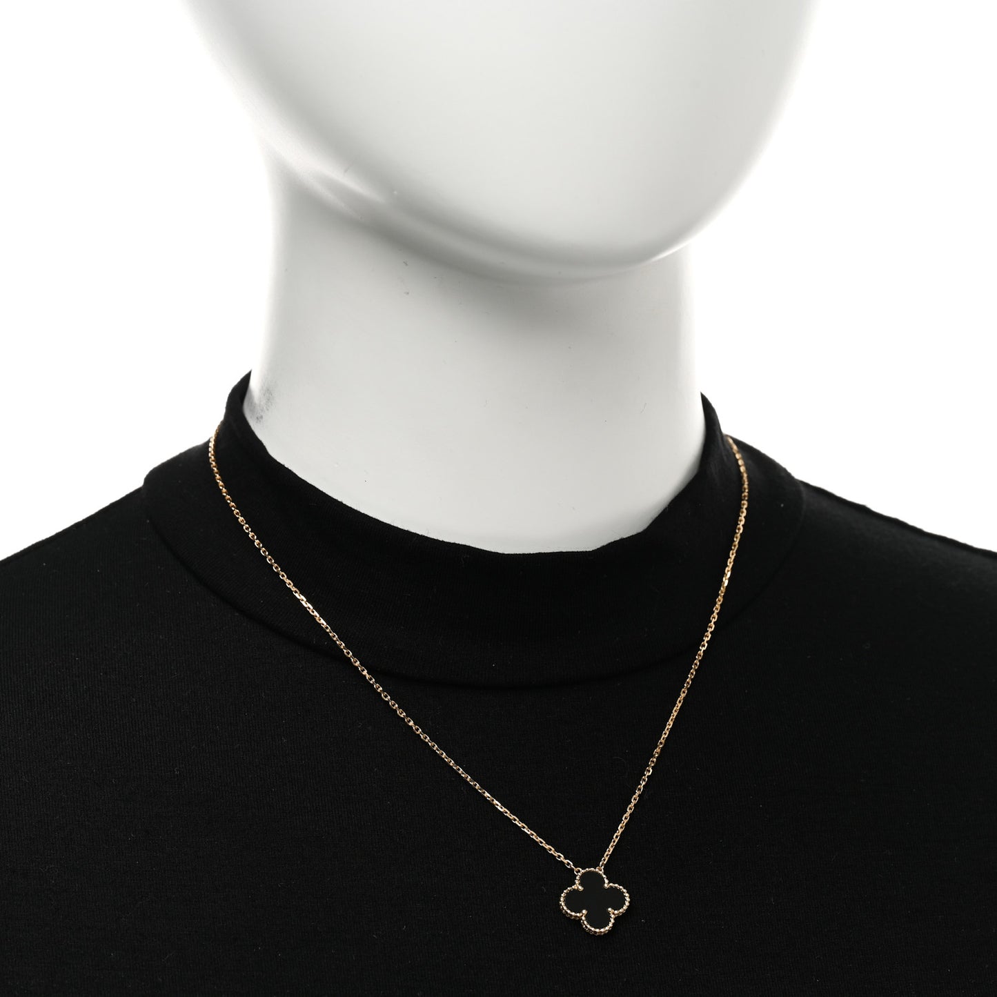 18K Yellow Gold Black Onyx Vintage Alhambra Pendant Necklace