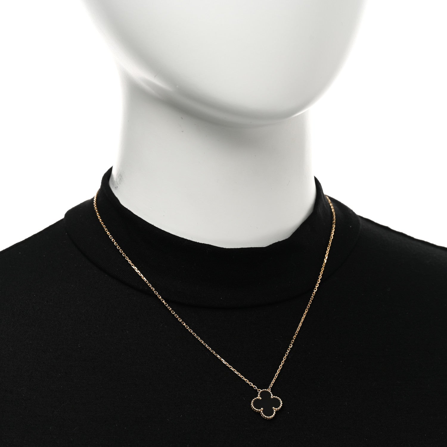 Van Cleef & Arpels 18K Yellow Gold Black Onyx Vintage Alhambra Pendant Necklace 2 of 5
