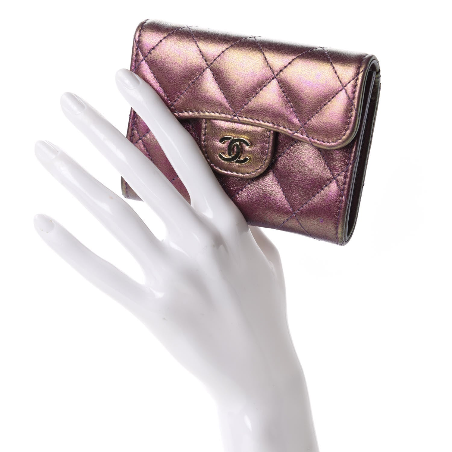 Chanel Iridescent Lambskin Quilted Flap Card Holder Purple 2 of 9