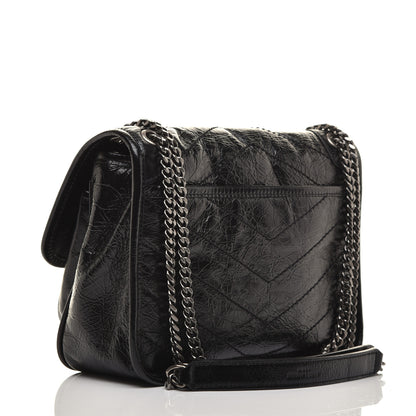 Saint Laurent Crinkled Calfskin Matelasse Monogram Baby Niki Chain Satchel Black 3 of 9