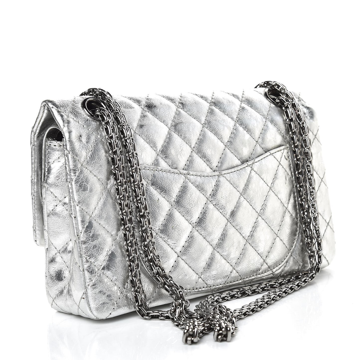 Metallic Aged Calfskin Quilted 2.55 Reissue 225 Flap Silver