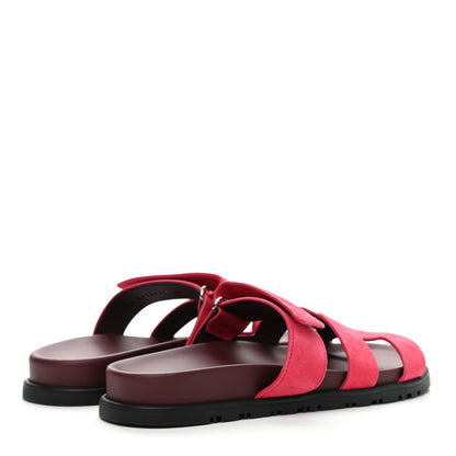 Hermes Suede Goatskin Womens Chypre Sandals 37 Rose Framboise 4 of 9