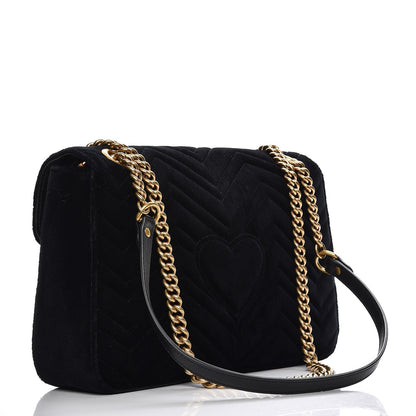 Gucci Velvet Matelasse Loved Embroidered Medium GG Marmont Shoulder Bag Black 3 of 7