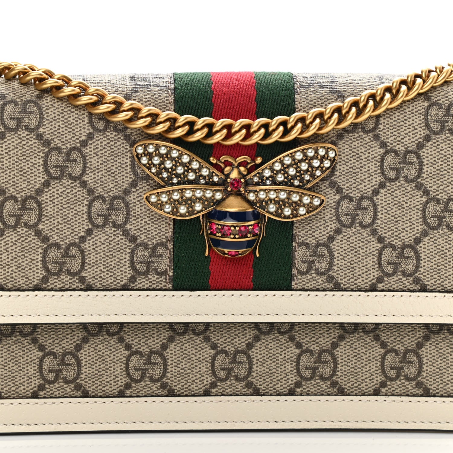 Gucci GG Supreme Monogram Web Queen Margaret Chain Wallet White 7 of 8