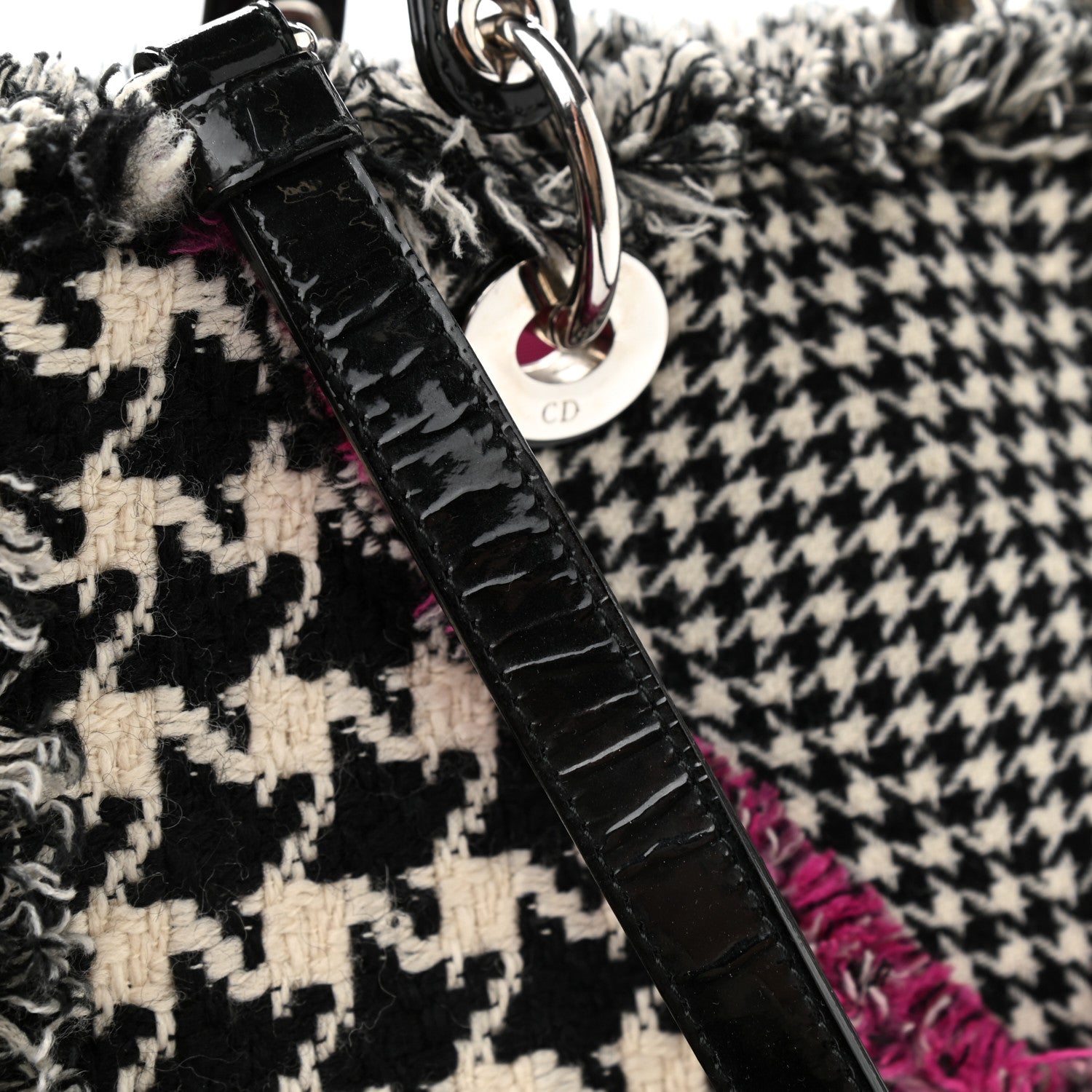 Christian Dior Patent Tweed Fringe Patchwork Lady Dior Black Multicolor 10 of 13