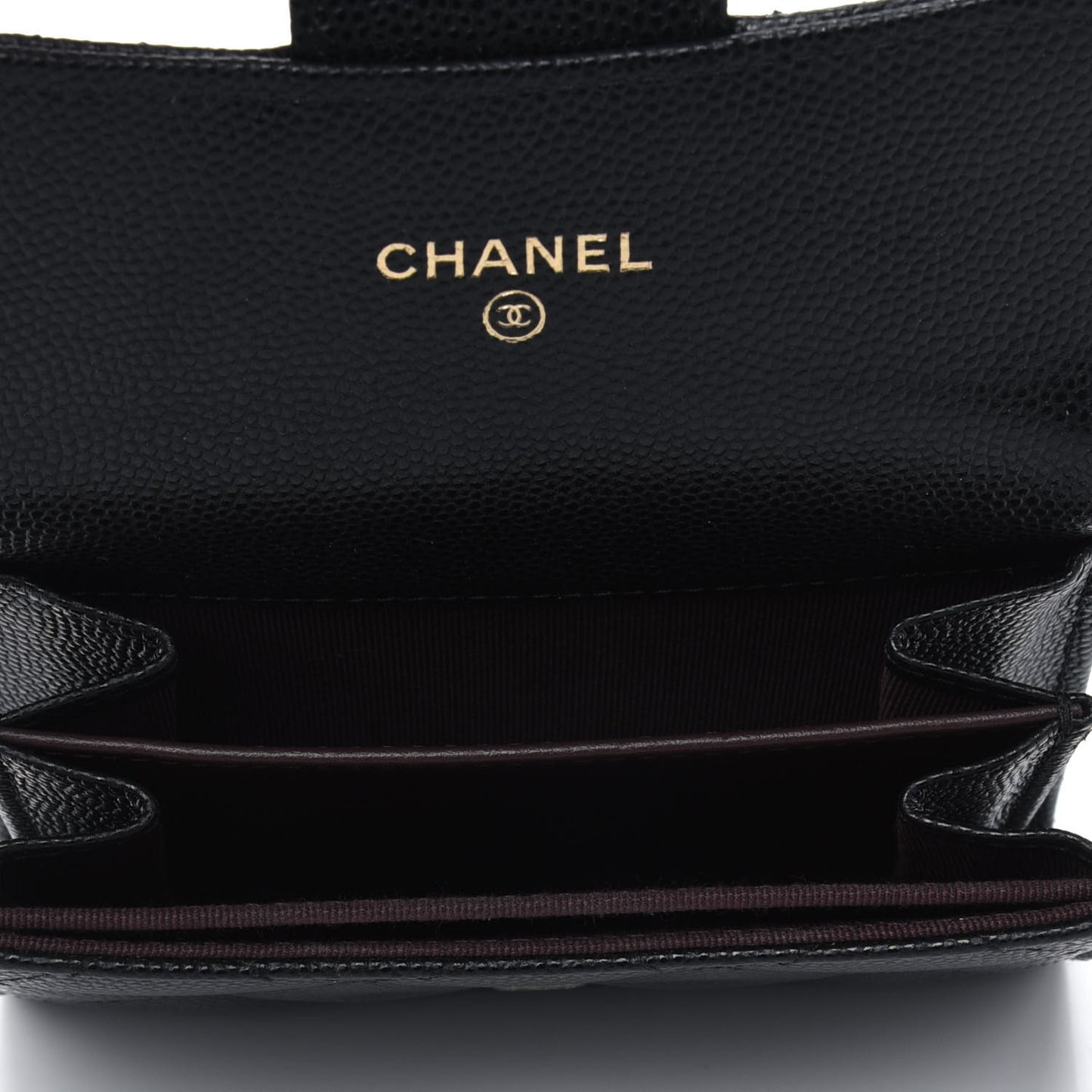 Caviar Quilted Flap Card Holder Wallet Black