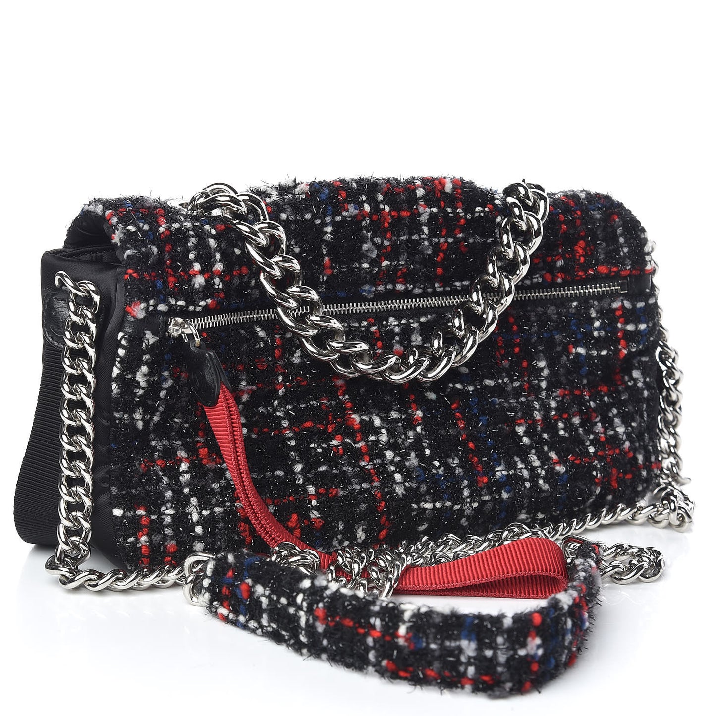 Tweed Nylon Quilted Small Astronaut Essentials Flap Black Red