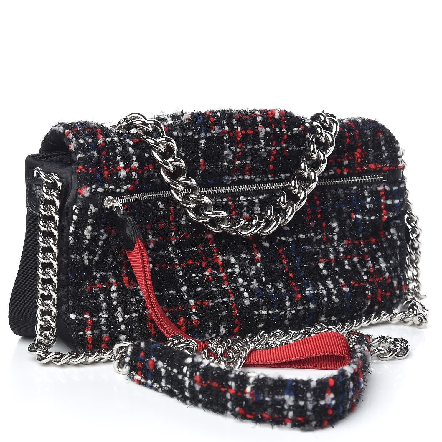 Chanel Tweed Nylon Quilted Small Astronaut Essentials Flap Black Red 3 of 11