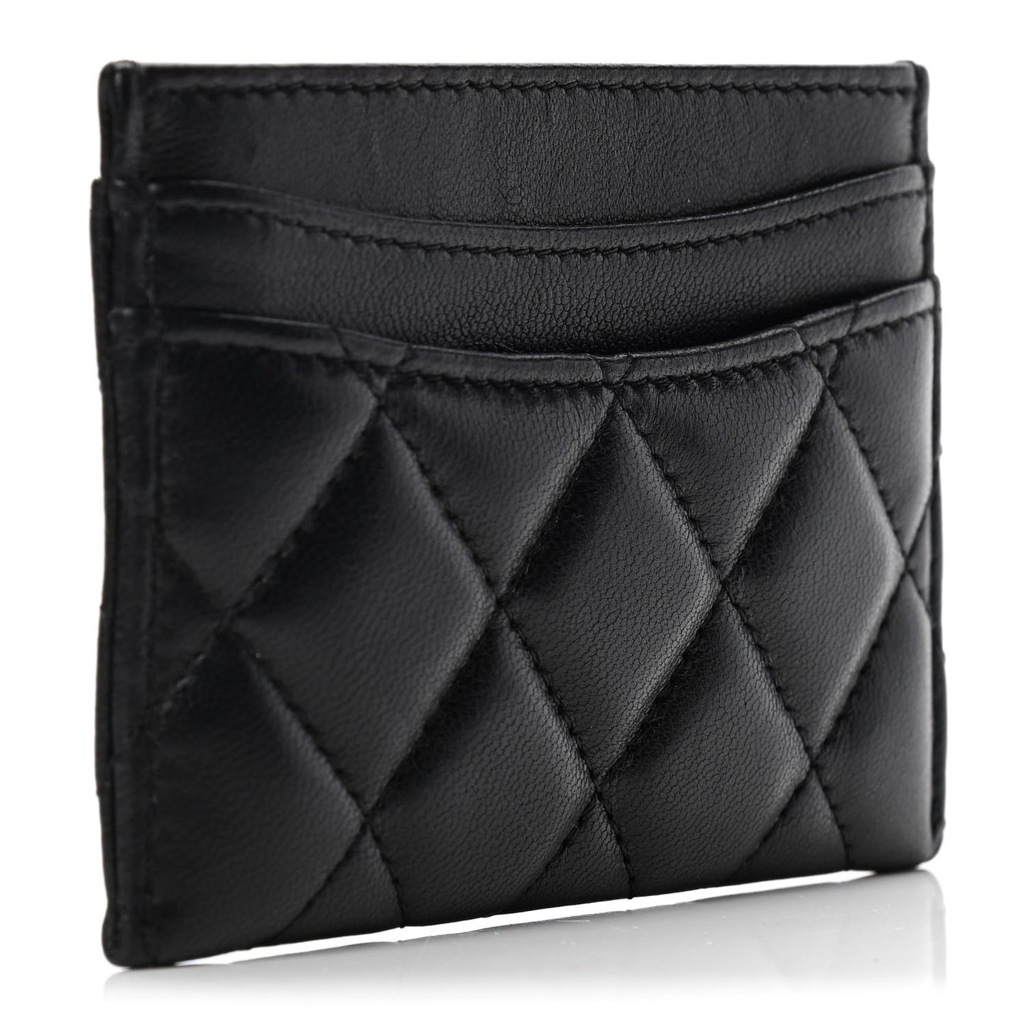 Lambskin Quilted Card Holder Black