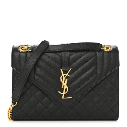 Saint Laurent Grain De Poudre Textured Mixed Matelasse Triquilt Medium Monogram Satchel Black 1 of 11