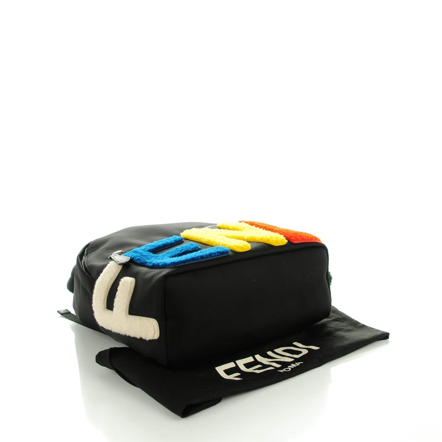 Nylon Shearling Block Letter Backpack Black