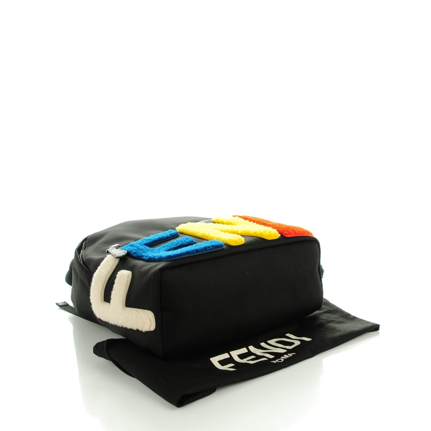 Fendi Nylon Shearling Block Letter Backpack Black 4 of 7