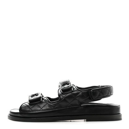 Chanel Lambskin Quilted Velcro Dad Sandals 37 So Black 1 of 10