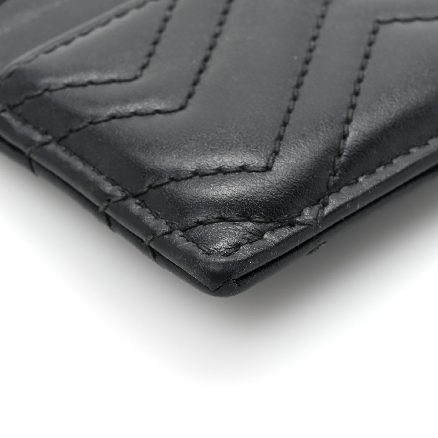 Calfskin Matelasse Chevron GG Marmont Key Case Card Holder Black