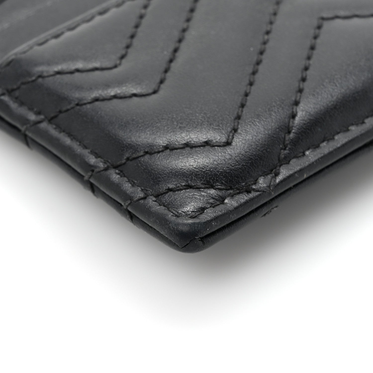 Gucci Calfskin Matelasse Chevron GG Marmont Key Case Card Holder Black 7 of 10