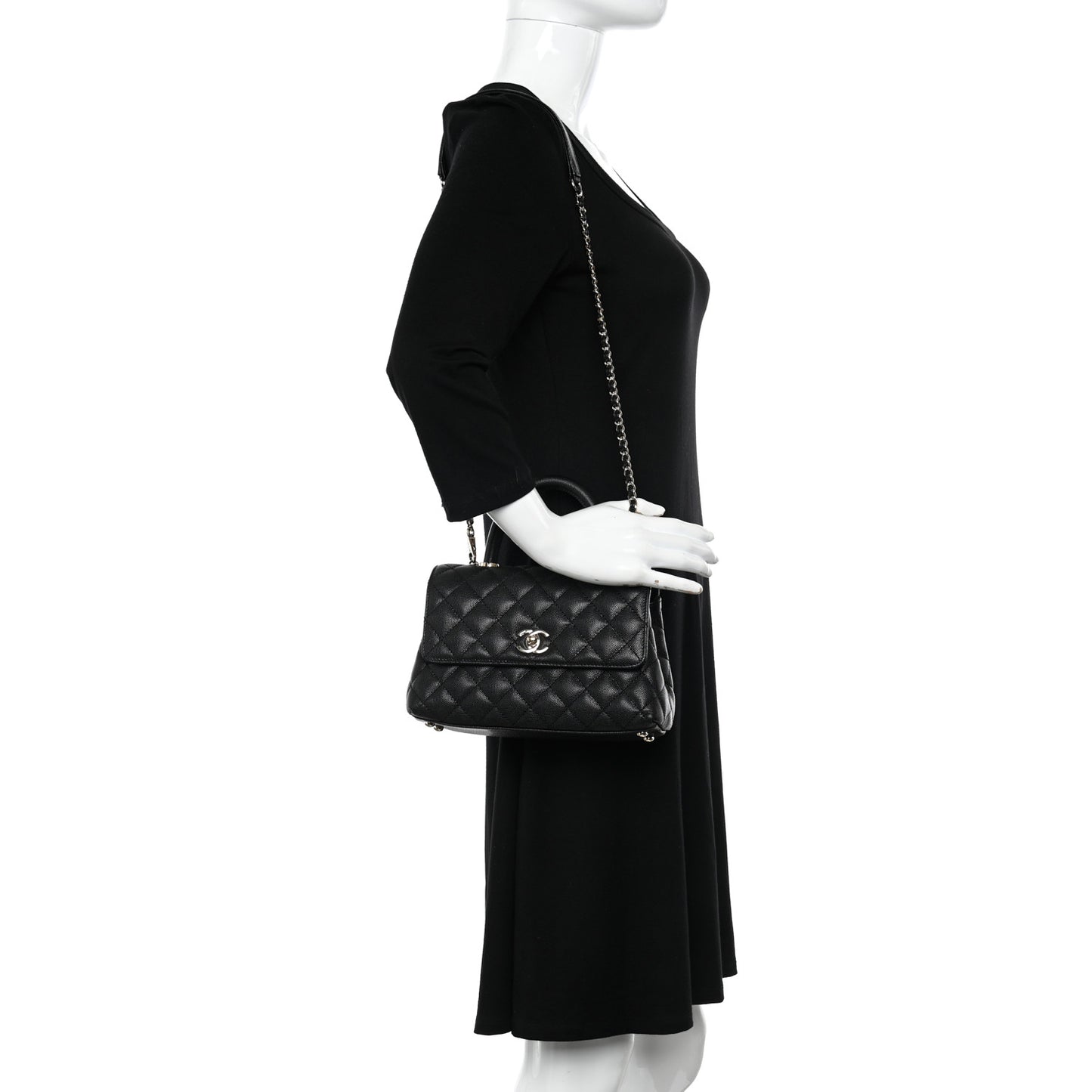 Caviar Quilted Mini Coco Handle Flap Black