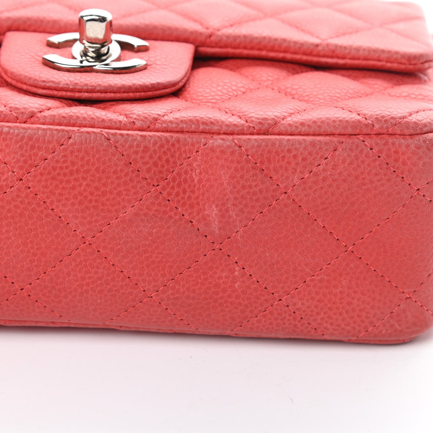 Iridescent Caviar Quilted Mini Rectangular Flap Dark Pink