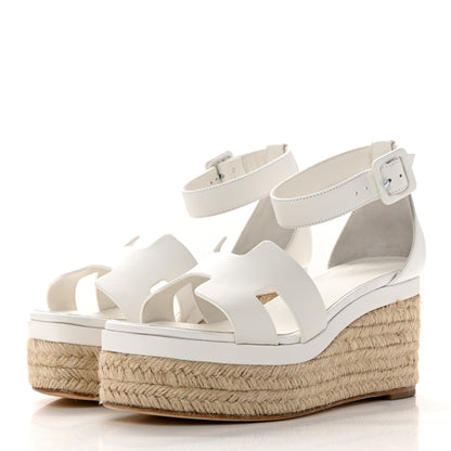 Hermes Goatskin Elda Espadrille Wedge Sandals 37 White 4 of 8