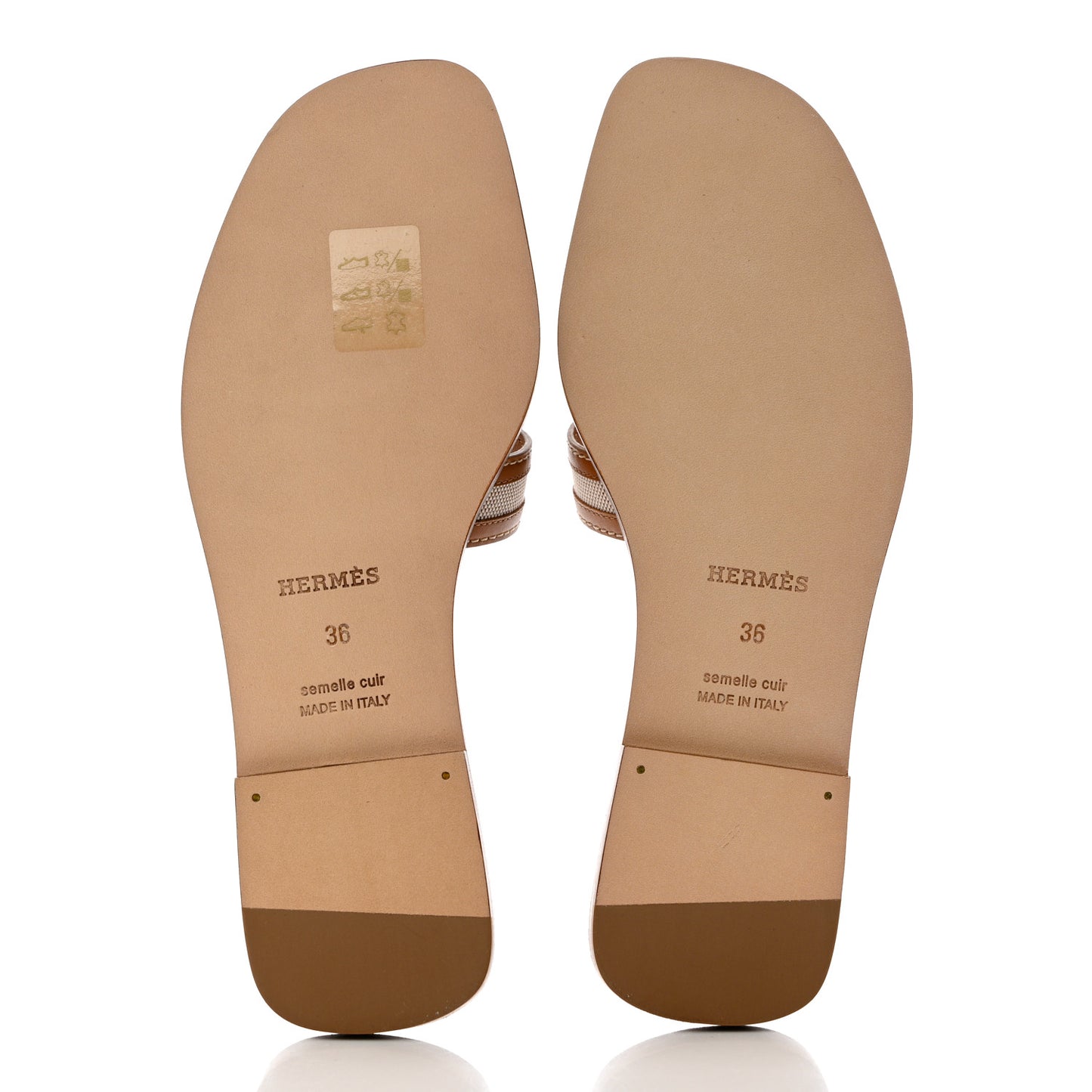 Calfskin Canvas Oran Sandals 36 Noisette Beige Dore