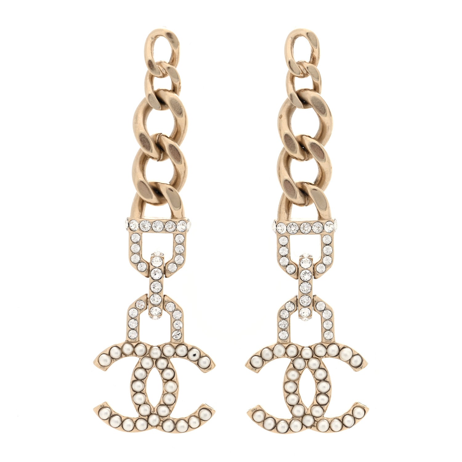 Chanel Metal Crystal CC Vendome CC Dangle Earrings Gold 1 of 4