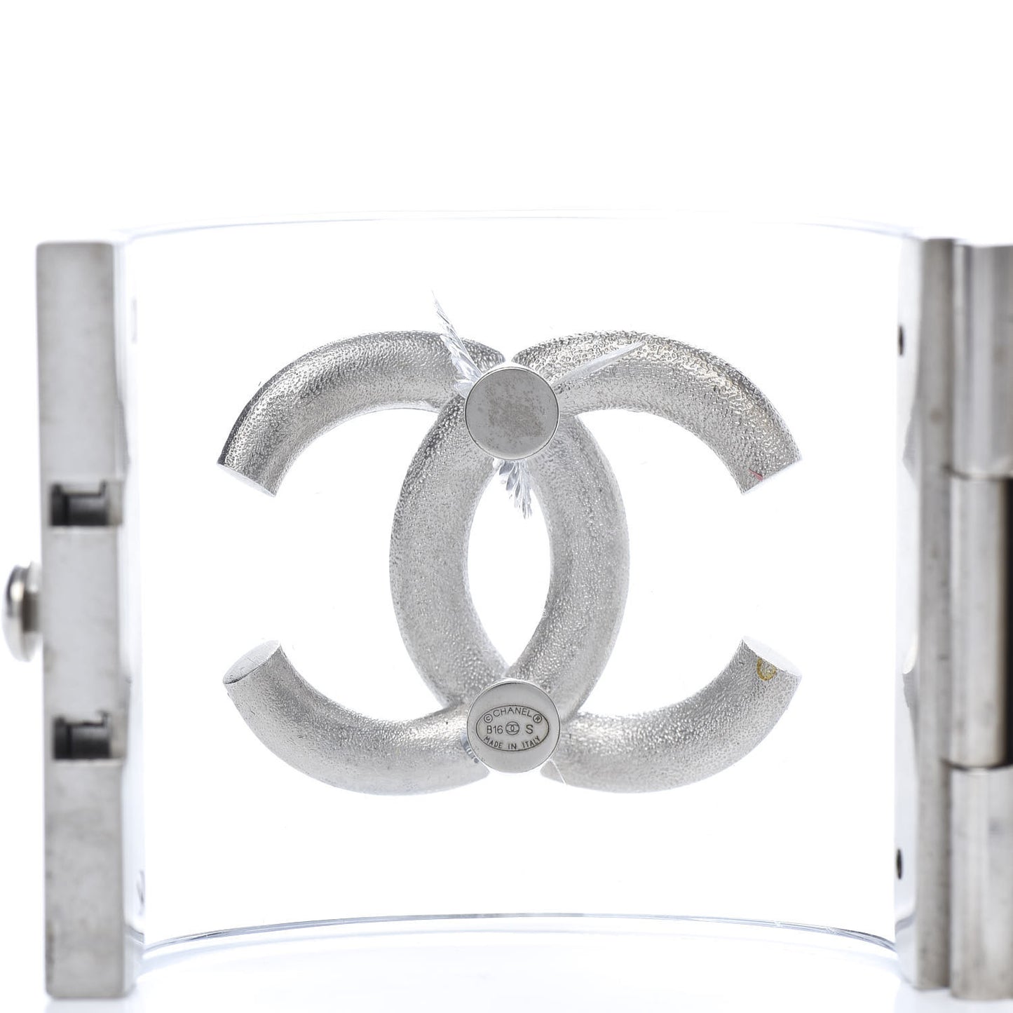 Lucite Baguette Crystal CC Cuff Transparent Silver