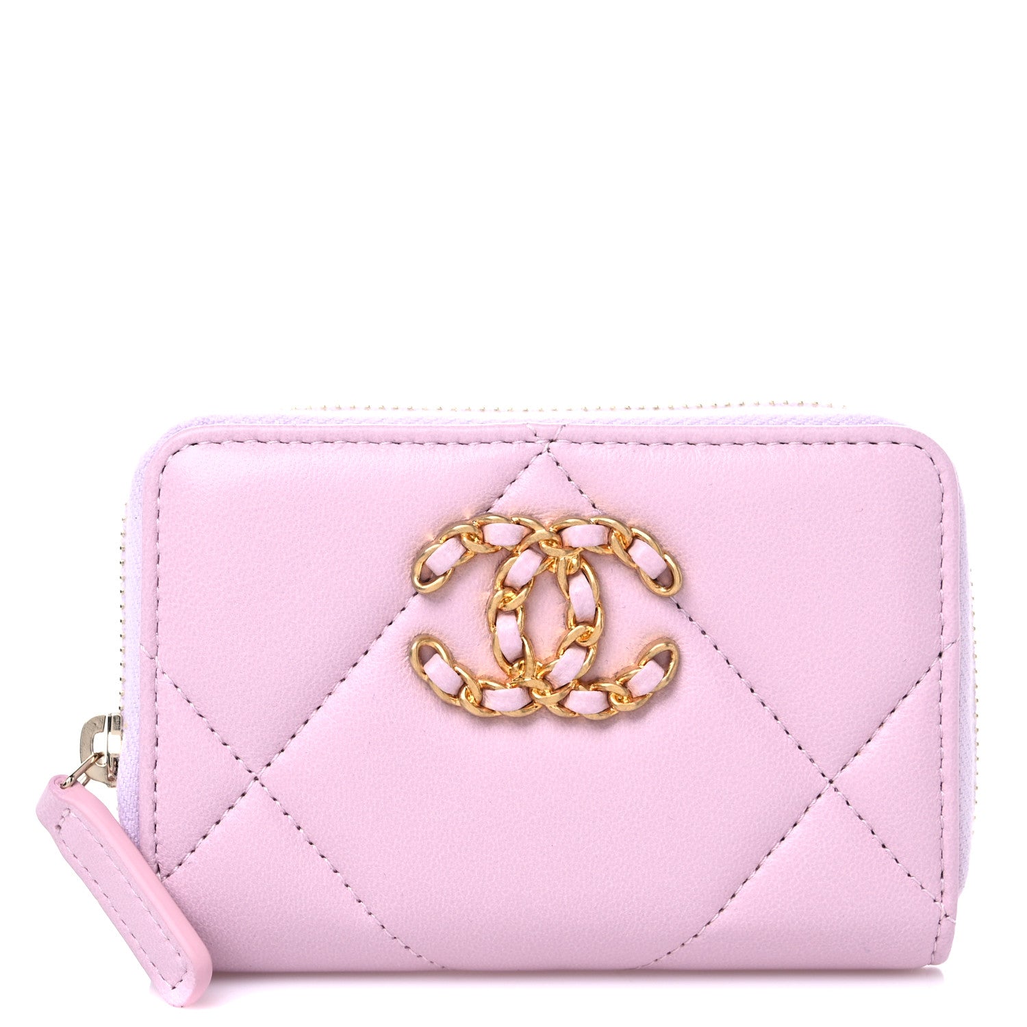 Chanel Lambskin Quilted Chanel 19 Zip Around Coin Purse Wallet Light Pink 1 of 8