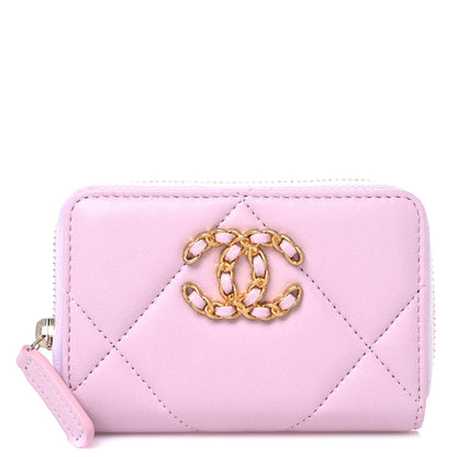 Chanel Lambskin Quilted Chanel 19 Zip Around Coin Purse Wallet Light Pink 1 of 8