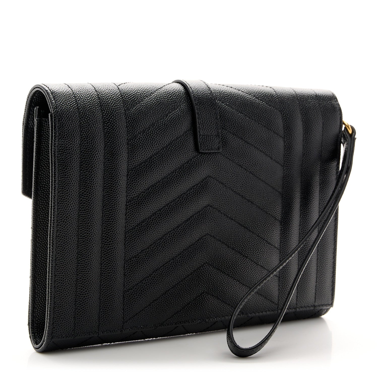 Saint Laurent Grain De Poudre Textured Mixed Matelasse Triquilt Monogram Clutch Black 3 of 11