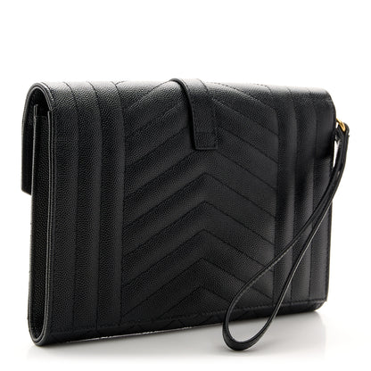 Saint Laurent Grain De Poudre Textured Mixed Matelasse Triquilt Monogram Clutch Black 3 of 11