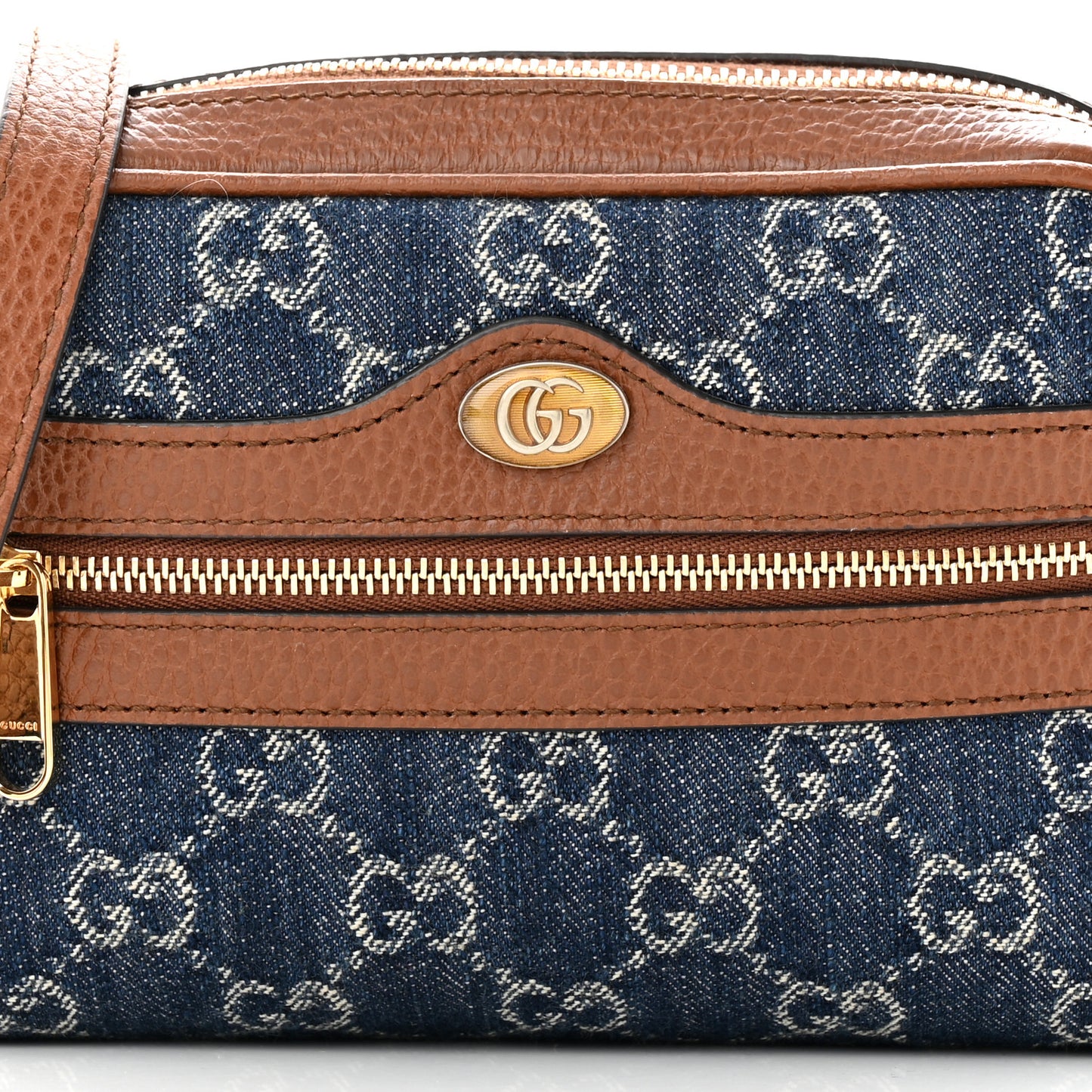 New Denim GG Monogram Dollar Calfskin Mini Ophidia Shoulder Bag Blue Tea Cuir Epilog