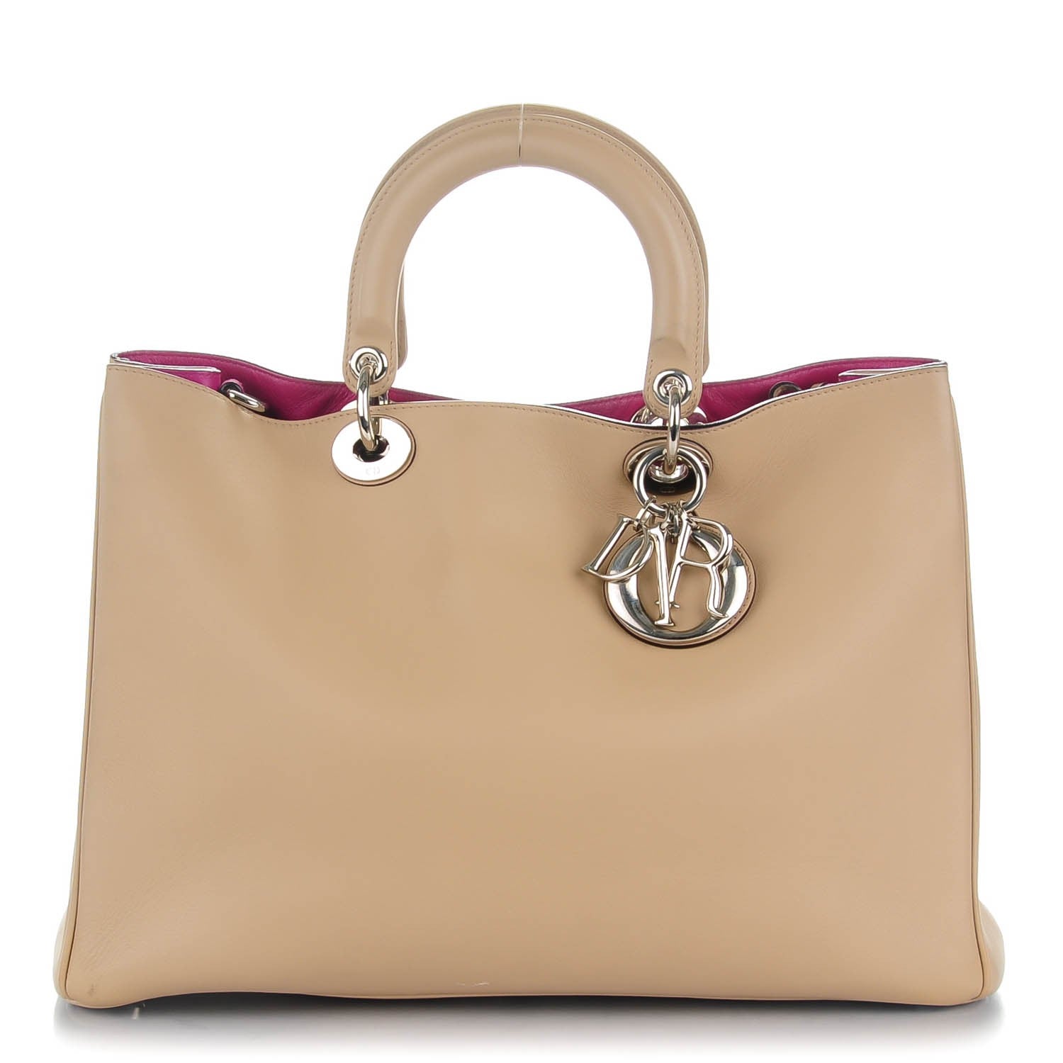 Christian Dior CHRISTIAN Smooth Calfskin Medium Diorissimo Tote Beige Fuchsia 1 of 10