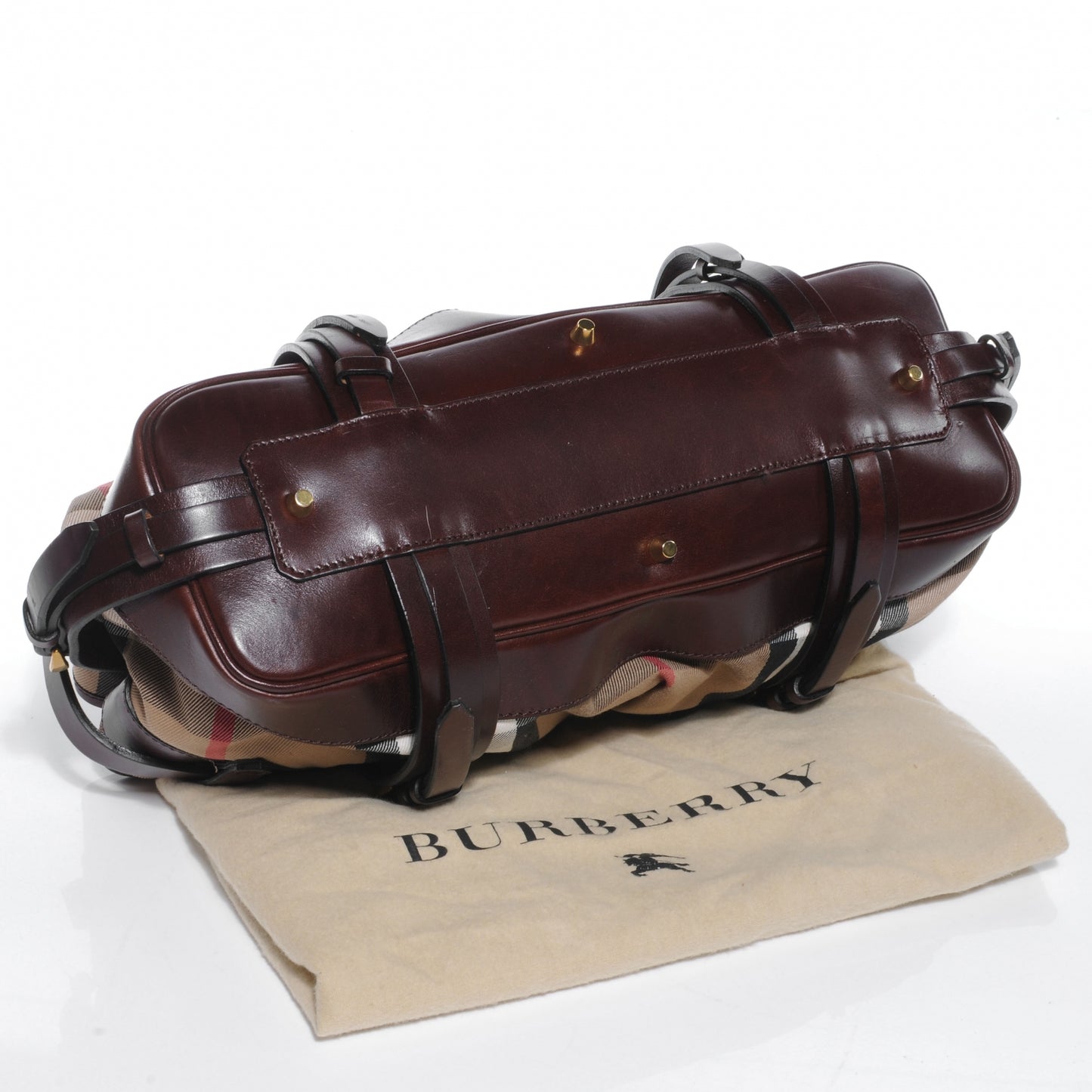 House Check Bridle Calfskin Belted Satchel Brown