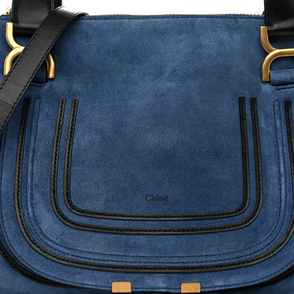 Chloe Suede Calfskin Braided Medium Marcie Double Carry Deep Denim 8 of 10