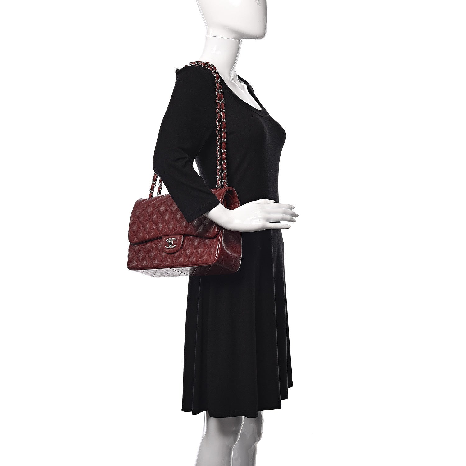 Chanel Caviar Quilted Jumbo Double Flap Dark Red 2 of 12