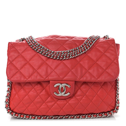 Chanel Washed Lambskin Quilted Maxi Chain Around Flap Red 1 of 14