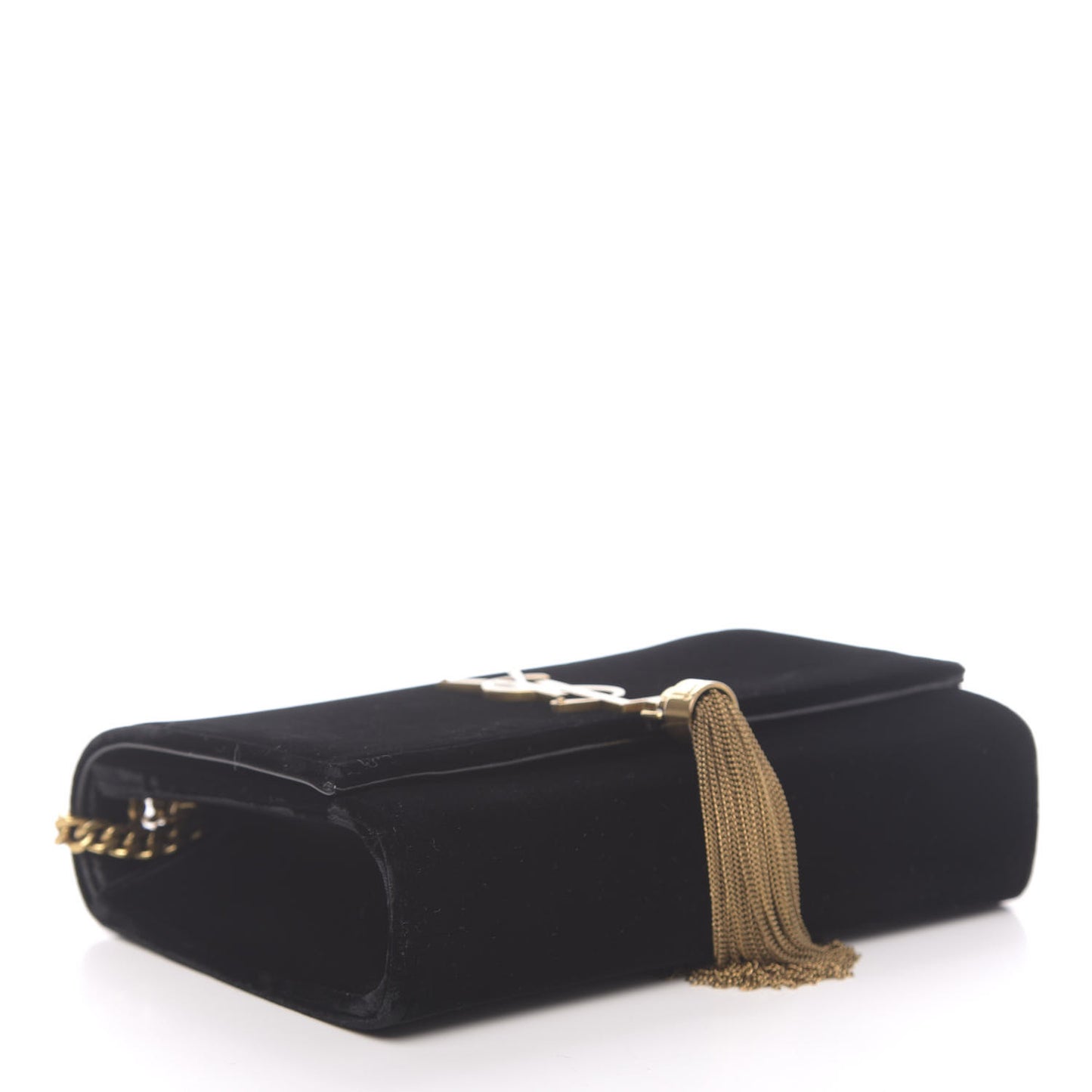 Velvet Small Monogram Kate Tassel Shoulder Bag Black