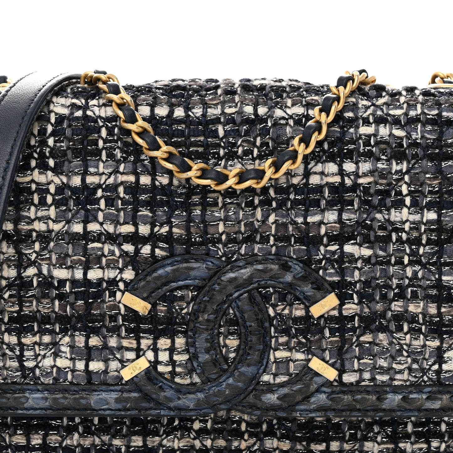 Tweed Snakeskin Quilted Small CC Filigree Flap Multicolor