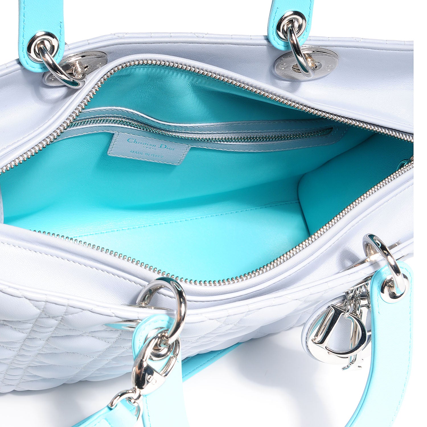 Christian Dior Lambskin Cannage Large Lady Dior Grey Turquoise 8 of 8