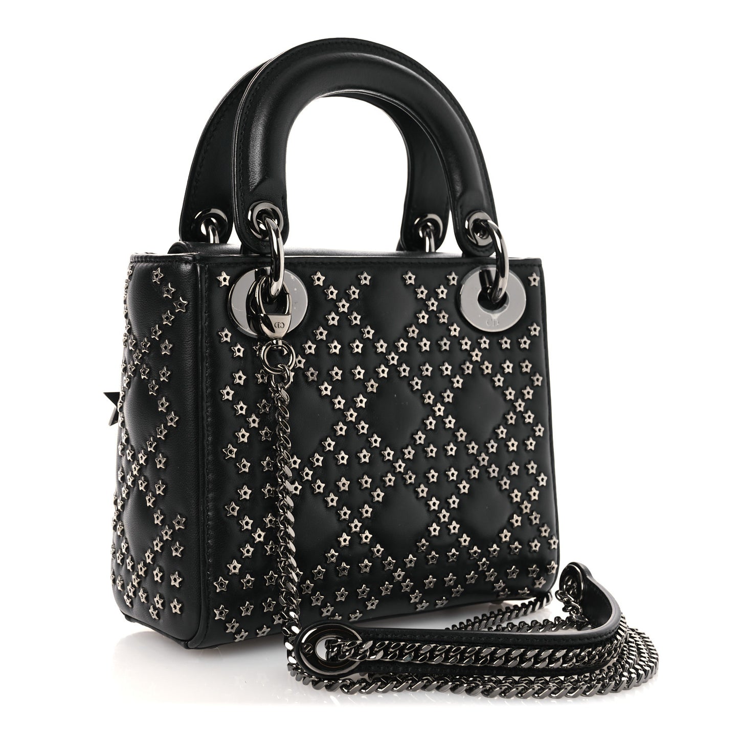 Lambskin Cannage Lucky Star Studded Mini Lady Dior Black Black
