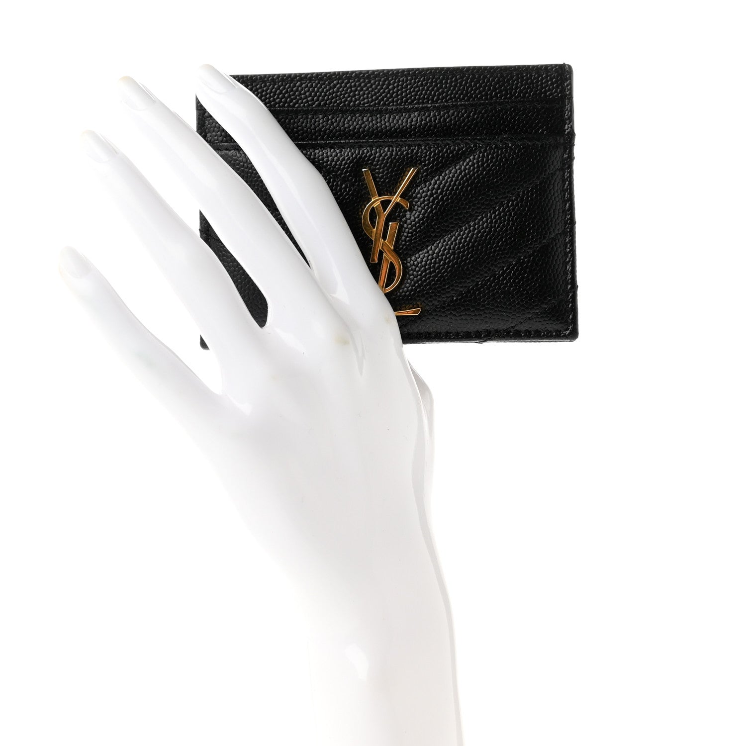 Saint Laurent Grain De Poudre Matelasse Chevron Monogram Credit Card Case Black 2 of 7