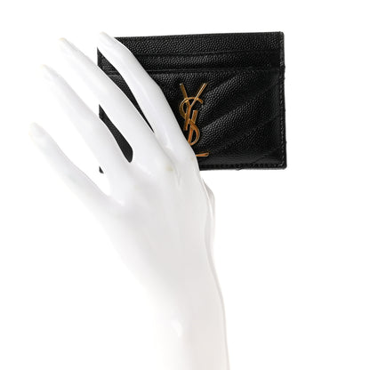 Saint Laurent Grain De Poudre Matelasse Chevron Monogram Credit Card Case Black 2 of 7