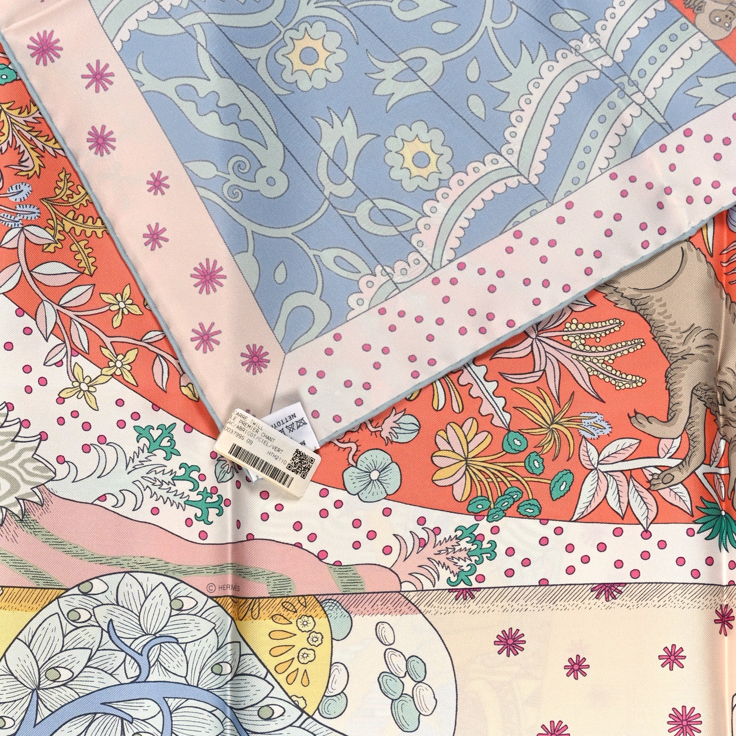 Hermes Silk Le Premier Chant Scarf 90 Abricot Ciel Vert 3 of 3