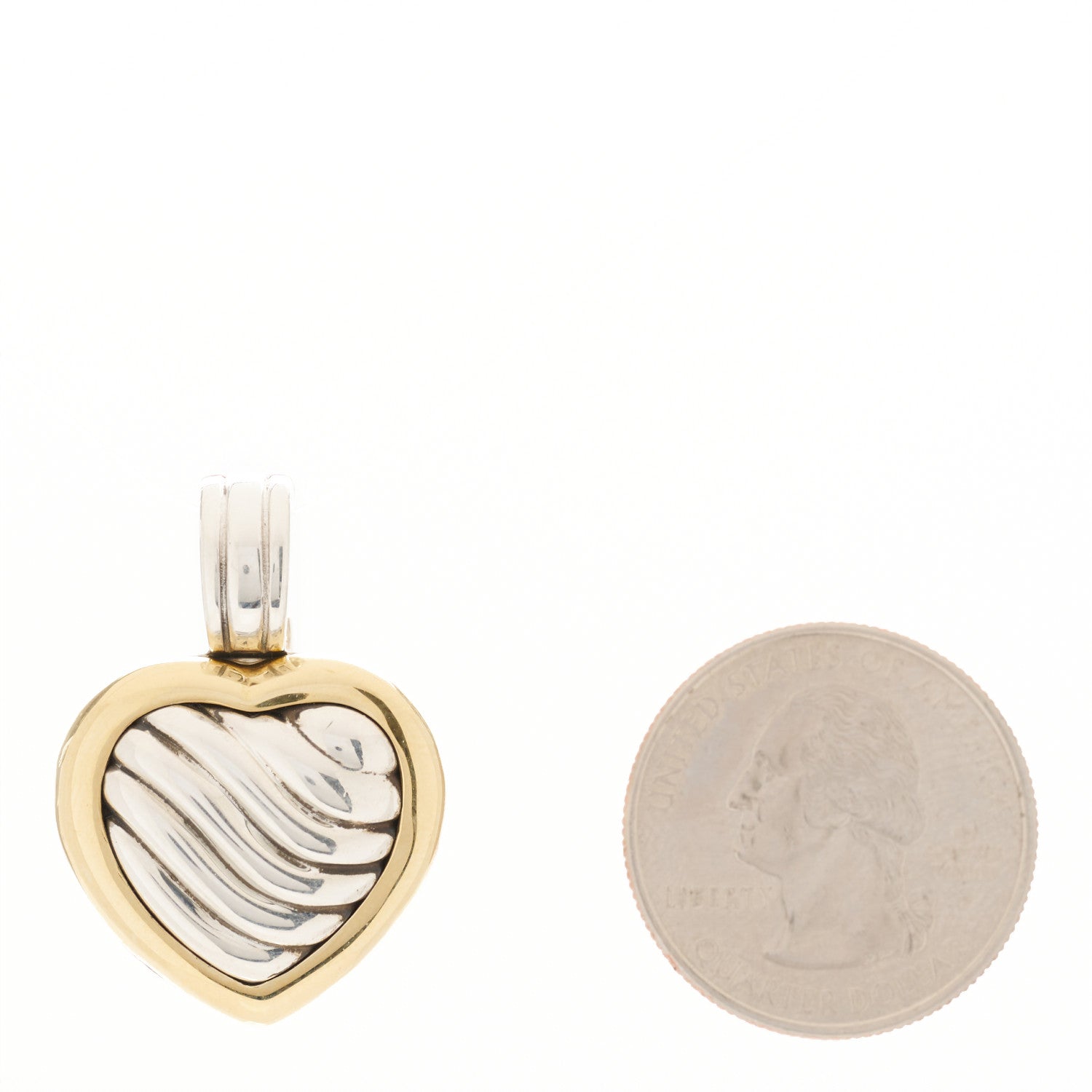 David Yurman Sterling Silver 18K Yellow Gold Cable Heart Locket Enhancer Pendant 2 of 7